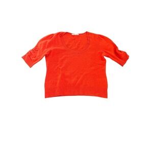 FRAME  Orange 100% Cashmere Ruched Sleeve Scoop Neck Sweater Top L